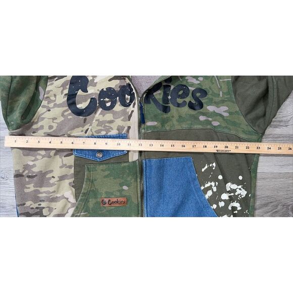 COOKIES Zip Hoodie Men's Size Large Green Camo Jean Full Zip Patchwork - Picture 10 of 14
